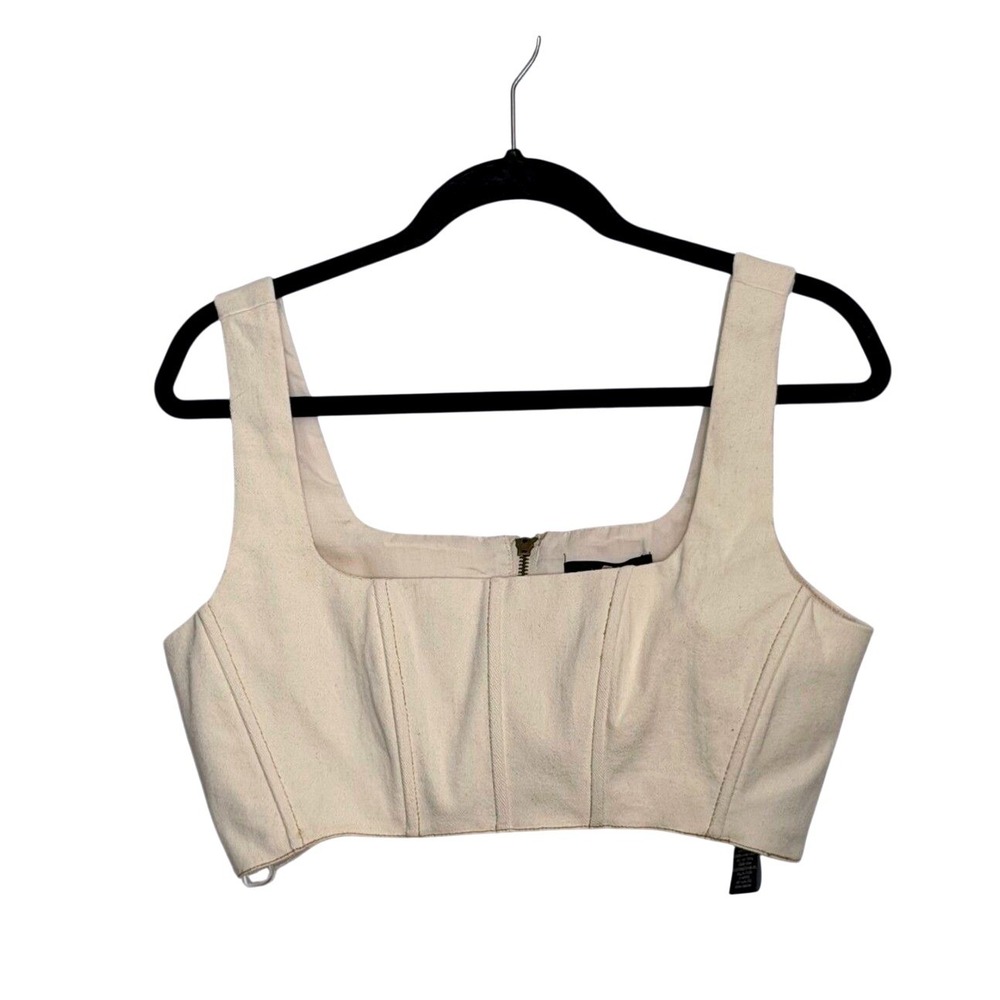 7 For All Mankind Womens Cream Denim Corset Crop Top‎ Square Neck Size M New